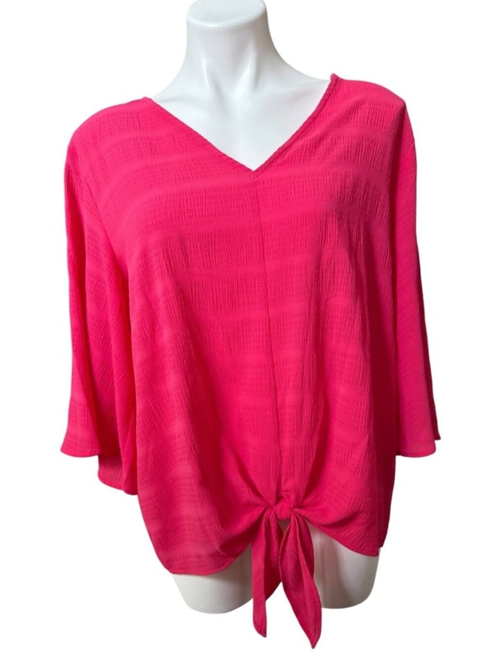 Slim Factor By Investments XL Top Blouse Tie Front Shirt Pink Tunic *T14